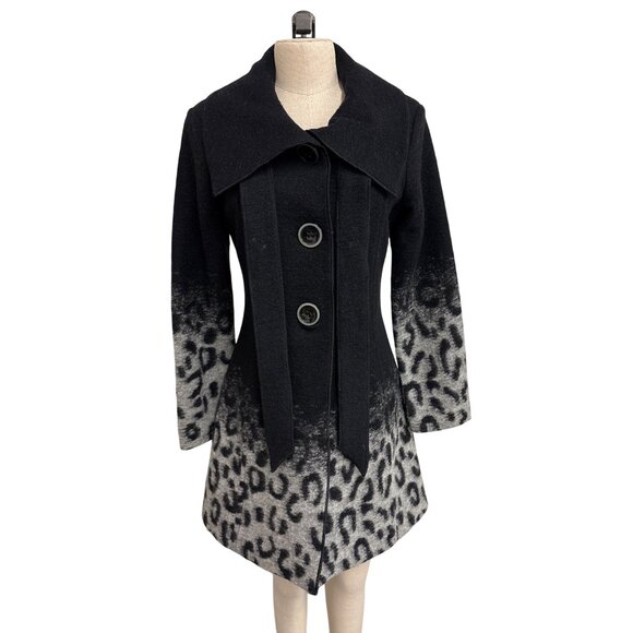 Tribal Wool Blend Black and Leopard Ombre Button-Up Coat Size 2 - Picture 1 of 13